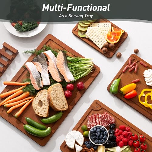 Bamboo Cutting Board Set Non Slip Feet with Holder Over Sink Best Grandpa Grandfather Elder Men Father Day Grandparents Great Papaw Peepaw Pawpaw Granddad Happy Birthday Christmas Unique Cool Gifts (5 Pack with Holder / Brown)
