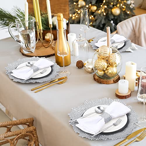 100 Pcs Silver Charger Plates 13 Inch Plastic Texture Round (Classic Style / Silver)