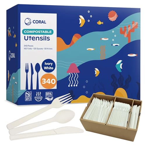 Ivory White Compostable Heavy Duty Silverware Set 340 Pieces Bulk