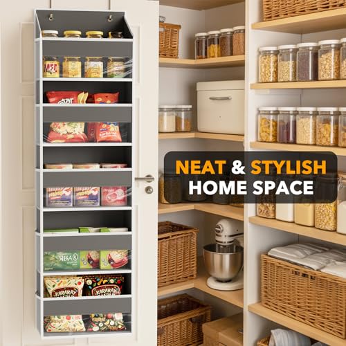 2 Pack Over The Door Organizer with 5 Large Pockets and 10 Mesh Side Pockets (2 Pack / Gray)