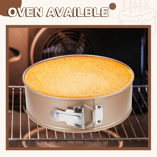 4 Pcs 7 Inch Non Stick Springform Pan with Removable Bottom Carbon Steel Round Springform Cheesecake Pan with Stainless Steel Spring Buckles for Baking Kitchens Restaurant (Champagne Gold / 7 Inch)
