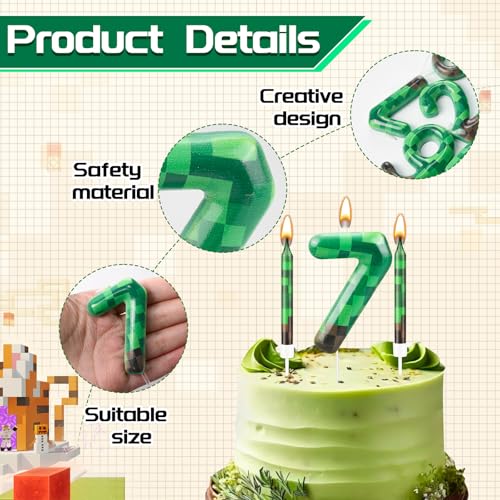 13 Pcs Dynamite Themed Birthday Cake Candles & Number 7 Candle Topper for Pixel Theme Birthday Party (13 Count)