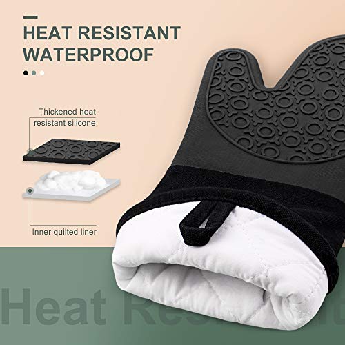 Oven Mitts and Pot Holders Set (Black / 14.6in Oven Mitts Set)