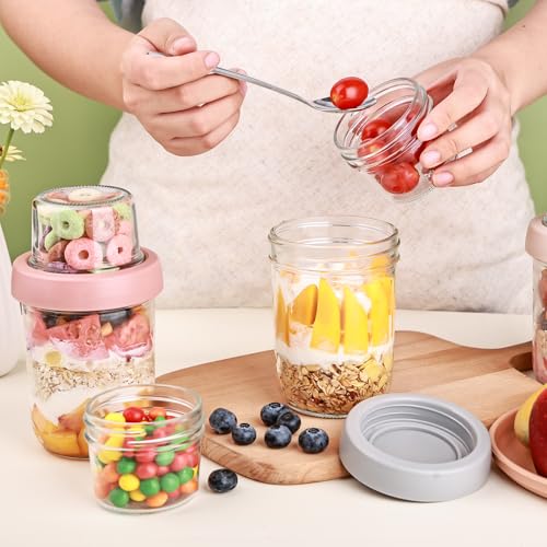 6 Pack Overnight Oats Containers with Lids (6 Pack Dual Layer Oat Jar)