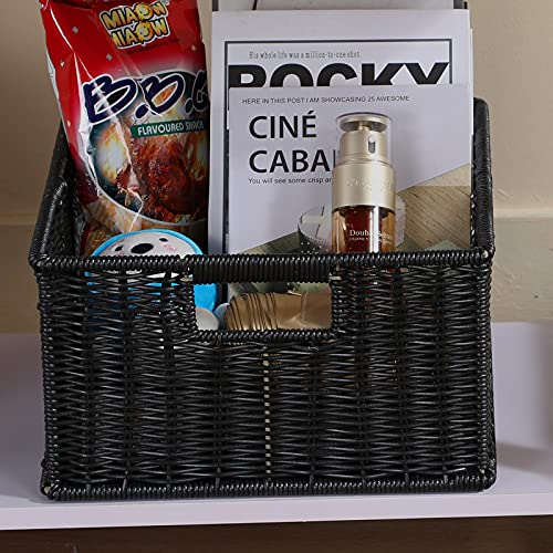Wicker Storage Baskets for Organizing (13 x 13 x 7.5 inches / Black)