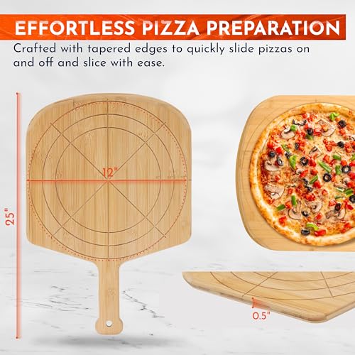Wooden Pizza Peel 12 Inch Board with Engraved Sizes (Natural(12 inch))