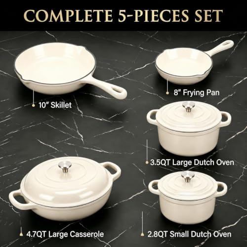Nonstick Enameled Cast Iron Cookware Set (White F)