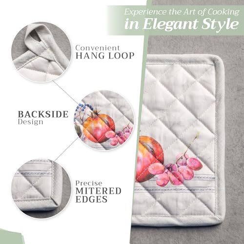 Pot Holders 100% Cotton Potholders (089 - Fruit D'hiver / 8" x 8" (Pot Holder Pack of 2))