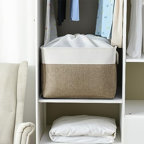 Organization Basket (White & Khaki / 3PCS/Extra Jumbo - 20.5Lx15.7Wx13.8H)