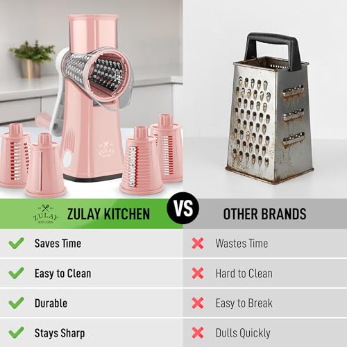 Rotary Cheese Grater Manual Hand Crank 5 Blade Shredder (5 Blades / Peach & White)