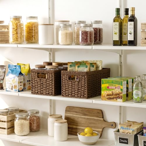 Rectangular Wicker Storage Baskets for Organizing (Dark Brown (Paper Rope) / 2x 13"L x 8¼"W x 7"H)