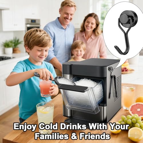 Stainless Steel Ice Scoop for Freezer with Magnetic Hook & Ice Tongs (6oz / Black)