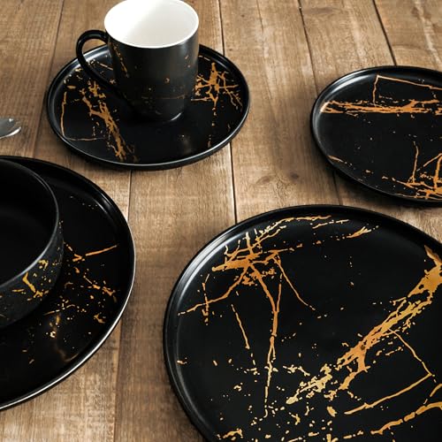Gold Splash Dinnerware Set (16 Piece - Service for 4 / Black & Gold)