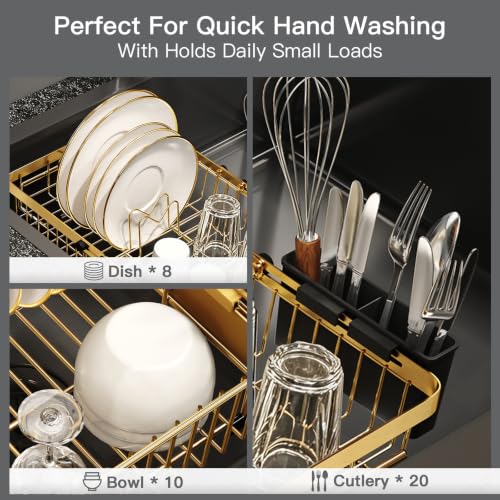 Gold Expandable Dish Drying Rack Over The Sink with Anti Slip Grip (Gold / For 13-30" W Sink)