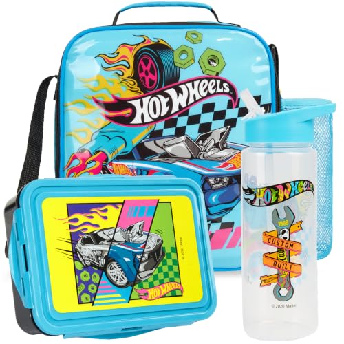 Hot Wheels Boys Lunch Box 3Pc Set (Multi Hot Wheels)