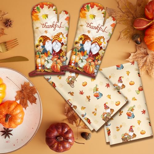 Thanksgiving Gnome Kitchen Towels and Oven Mitts Set (Thanksgiving)