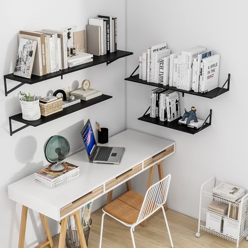 36W x 12D Deep Floating Shelves Set of 2 Black (Black With Black Metal Bracket / 36wx12dx5.8h)