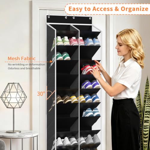 20 30 Pairs Over the Door Shoe Organizer (Black-1 Pack of 20 Pockets)