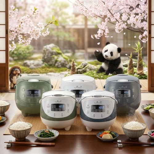 Sakura Rice Cooker with Ceramic Bowl and Advanced Fuzzy Logic (White and Silver)