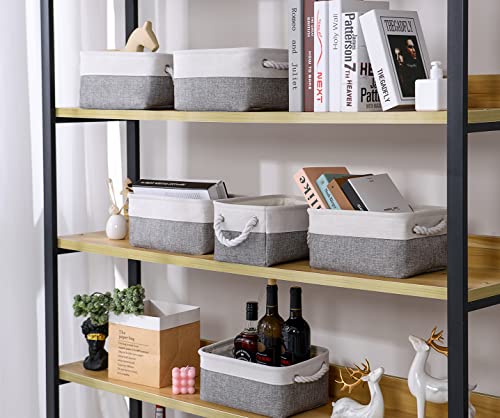 Storage Baskets 12x8x5 inch 10 Pack Fabric Baskets Foldable Storage Bins Decorative Baskets cloth storage baskets Storage Foldable Storage Bin with Rope (White&Grey / Small 10 Pack)