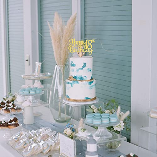 1 PCS Happy 18th Birthday Cake Topper Gold Glitter Cheers to 18 Years Birthday Cake Pick 18 Fabulous Cake Decoration for Happy 18th Birthday Theme Party Decorations Supplies (Gold / 18th)