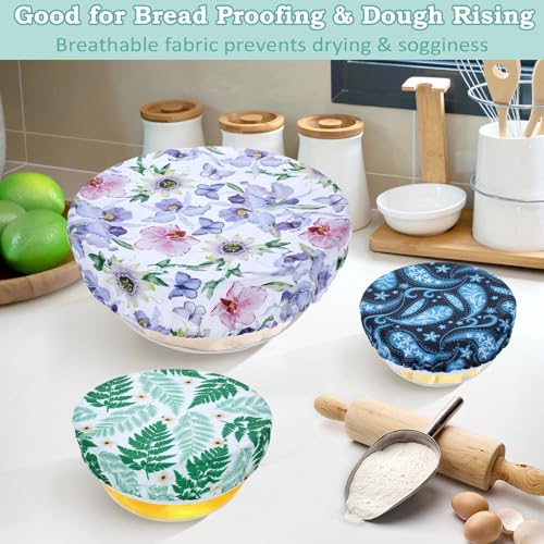 5Pcs Reusable Beeswax Elastic Bowl Covers for Bread Proofing and Food Cover (Iris Floral)