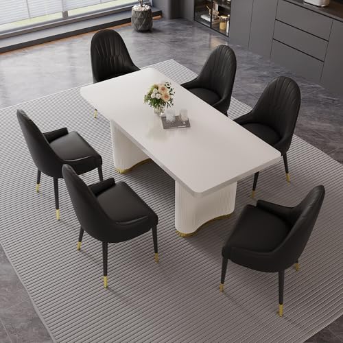 Black Dining Chairs Set of 2 with High Backs Mid Century Modern Kitchen Dining Room Chairs PU Faux Leather Upholstered Large Padded Accent Chair with Legs (Black)