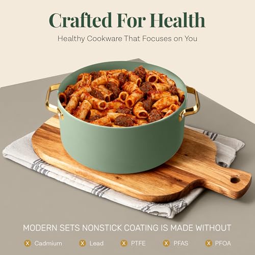 Modern 11 Pc Ceramic Cookware Set (Sage Green)