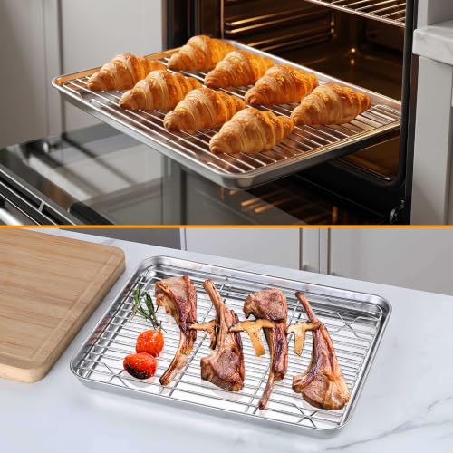 12x10 Inch Stainless Steel Quarter Sheet Pan with Cooling Rack Set (12.4x9.6x1)