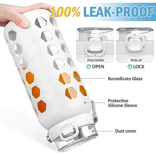 64oz Glass Water Bottle with Straw and Lid (White / 64 Ounces)