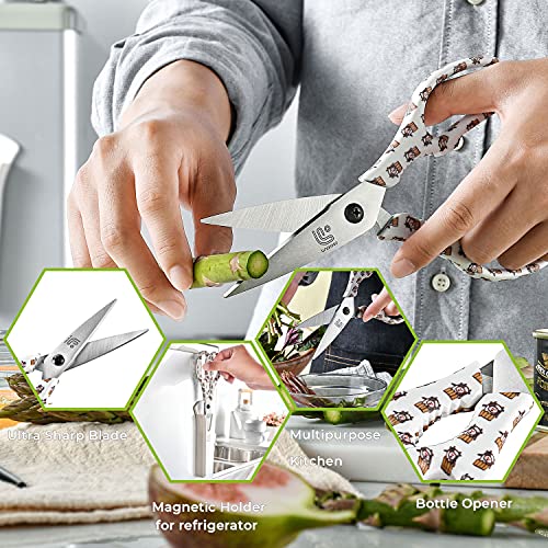Kitchen Scissors Heavy Duty Kitchen Shears with Magnetic Holder Made with Japanese Steel 4034 (White/Cow)