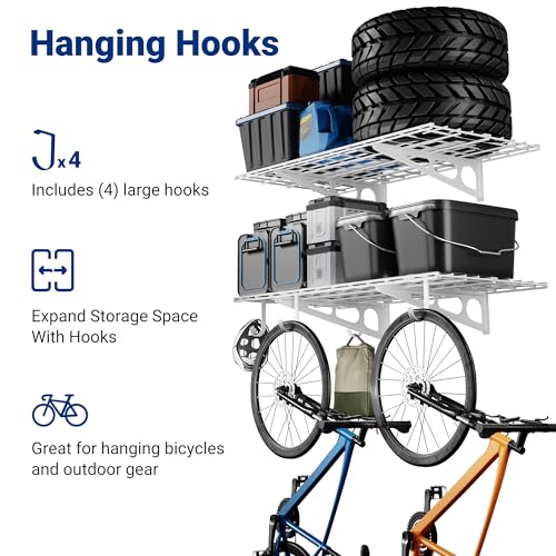 2 Pack 2x4ft Garage Shelving with Hooks (White / 2 pack-2x4 ft w/hooks)