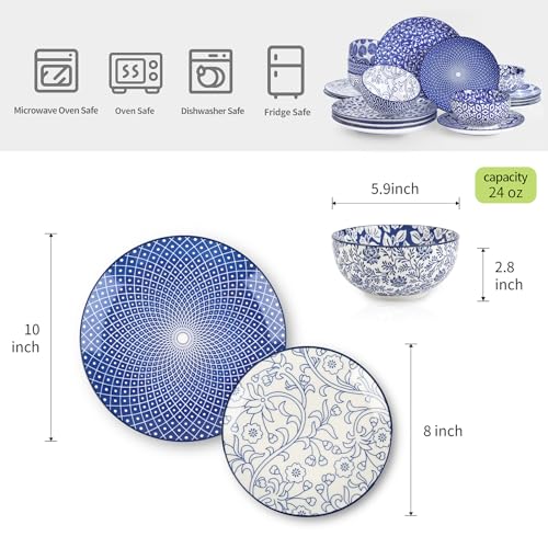 Ceramic Dinnerware Sets for 6 (Vintage Blue / 18 Pieces)