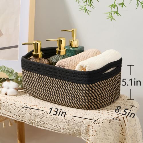 Small Storage Baskets for Organizing (4pcs-L13xW8.5xH5.1" / Black/Brown)