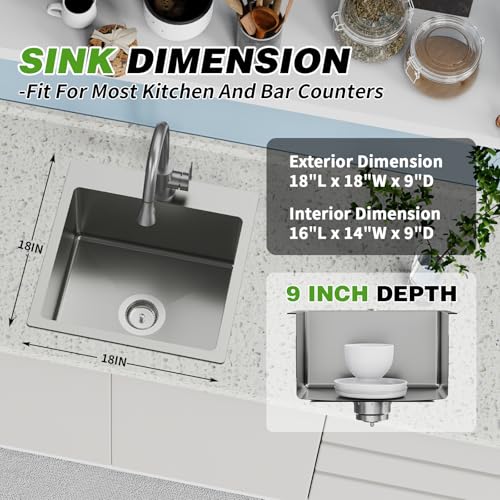 18x18 In Drop In Kitchen And Bar Sink (18x18 Stainless)