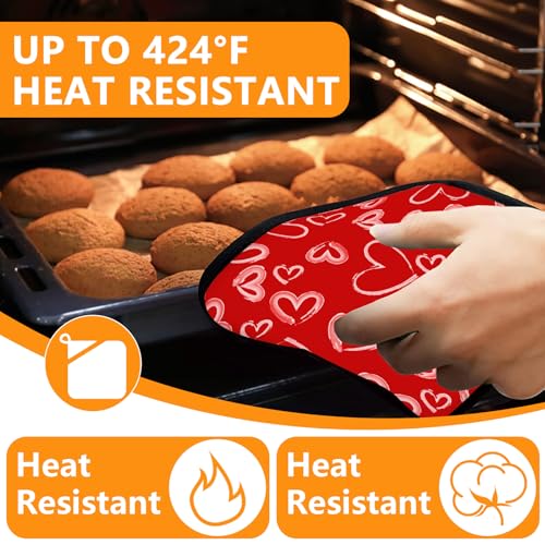 White Love Hearts Oven Mitts and Valentine's Day Pot Holders Sets 4Pcs (White Love Hearts)
