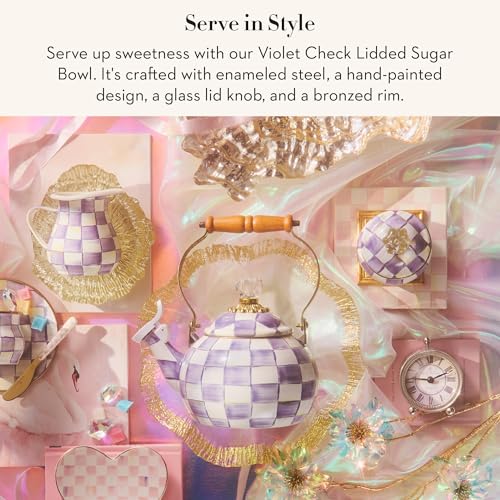 Enamel Lidded Sugar Bowl (Violet Check)