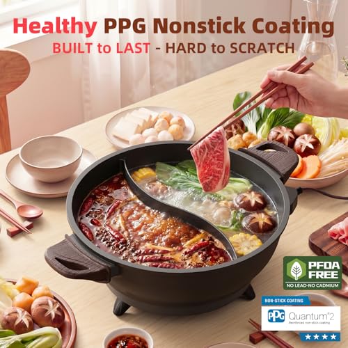 TWIN™ Dual ShabuShabu Electric Hot Pot Fast & Even Heat (Black / 4.5 Quarts)