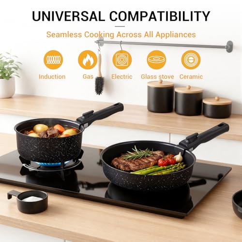 21Pcs Pots and Pans Set Non Stick with Detachable Handle (Grill Pan Set)