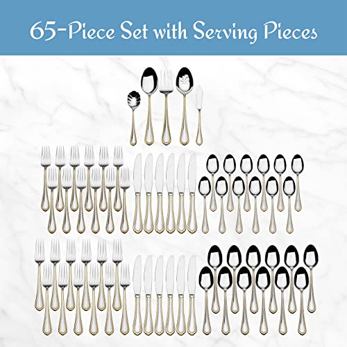 Gold Accent Regent Bead Flatware Service for 12 (65 Piece Set / Regent Bead Gold)