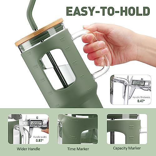 Glass Tumbler with Straw and Lid (Olive / 40 Ounces)