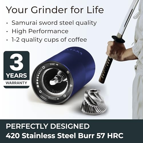 Premium Manual Coffee Grinder for Espresso (Medieval Blue Metallic)