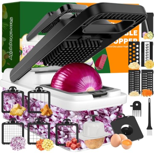 15-in-1 Vegetable Chopper 10 Blades, Veggie Cutter with Handle, Black/White (Black / 10 blades)