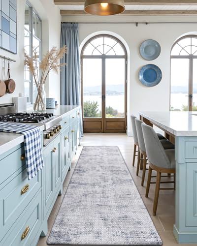 Kitchen Floor Mats Cushioned Anti Fatigue Runner Rug 23x59 Blue (Blue / 59"L x 23"W x 0.4"Th)