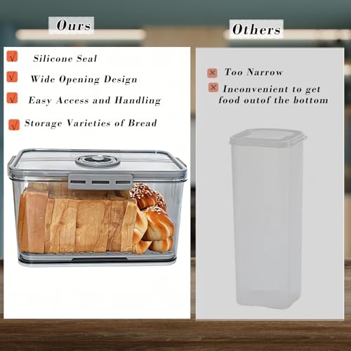 Bread Box Bread Boxes for Kitchen Counter Airtight (Grey-Small)