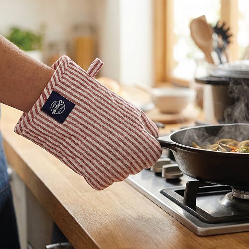 Oven Mitts and Pot Holders Set (Oven Glove + Pot Holder / Ticking Red)