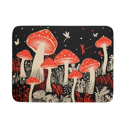Red Mushroon Dish Drying Mat for Kitchen Counter Black Microfiber Absorbent Dish Pad 24 x 18 in (Red Mushroon 729 / 24" x 18")