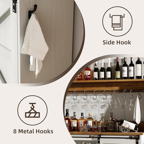 55" Farmhouse Coffee Bar Cabinet with Storage Hutch (55Inch / White)