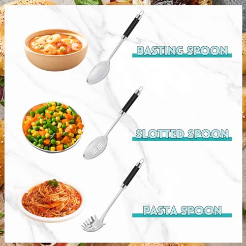 3-Piece,Stainless Steel Serving spoons set with Slotted Spoon, Serving and Spaghetti Spoon, kitchen cooking serving utensils set cooking spoon. (3 Count)