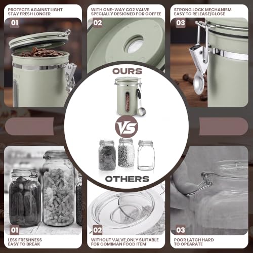 22 OZ Coffee Canister Airtight Stainless Steel (Green / 22 oz)